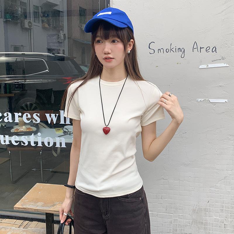 Women's Summer New Slim Slim Versatile Top Solid Color Dopamine Base Top