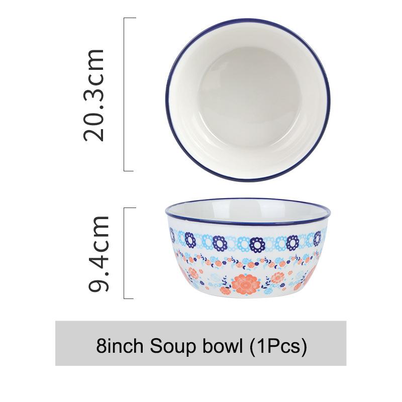 Ceramic Bowls Plate Floral Pattern Ceramic Tableware Rice Soup Bowl Fish Plate Dinner Plate Salad Dessert Plates Microwavable
