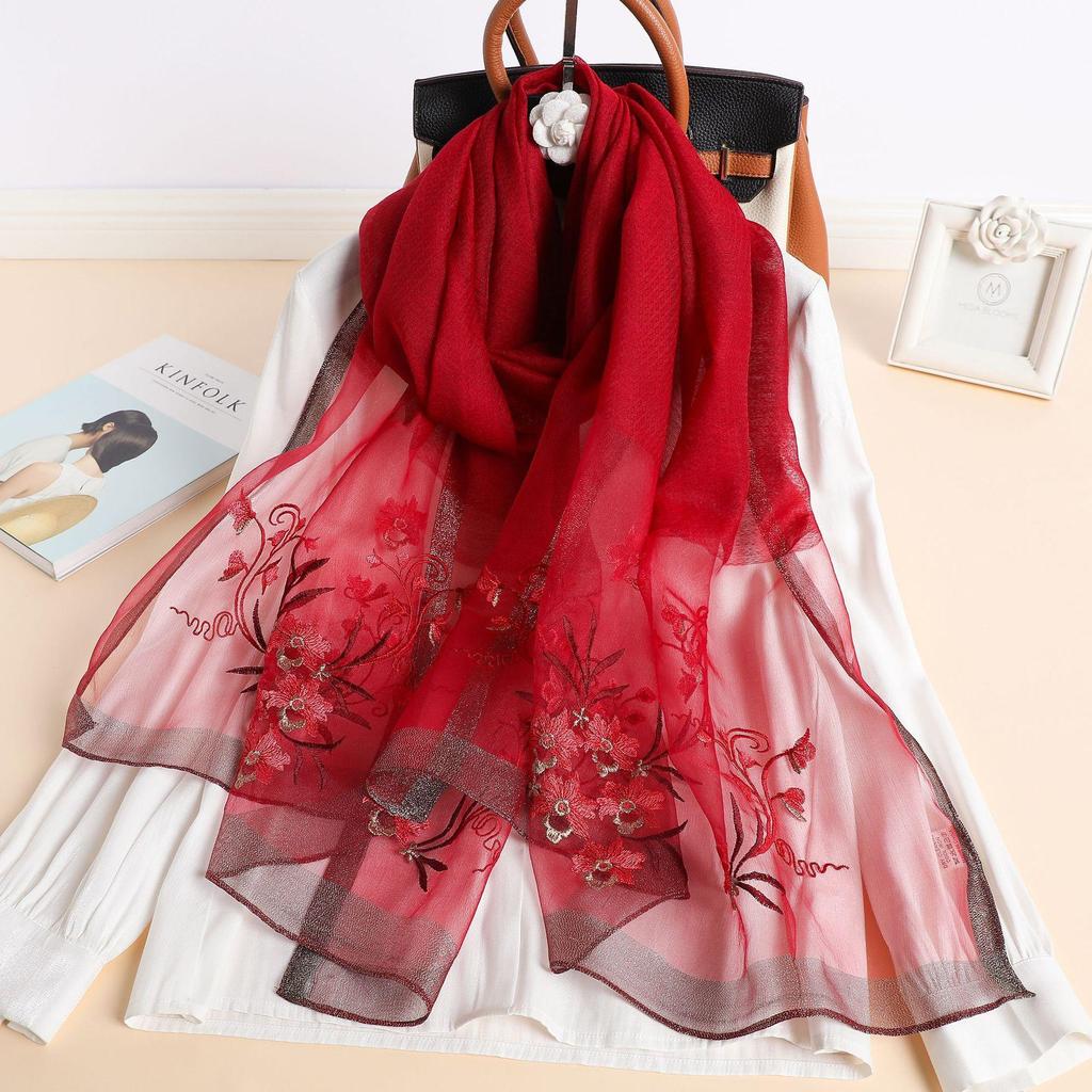 Элегантный шарф из шелка Mulberry - роскошная смесь, изысканный вышитый вручную цветок, сверхлегкий, очень универсальный - идеально подходит для весны и осени