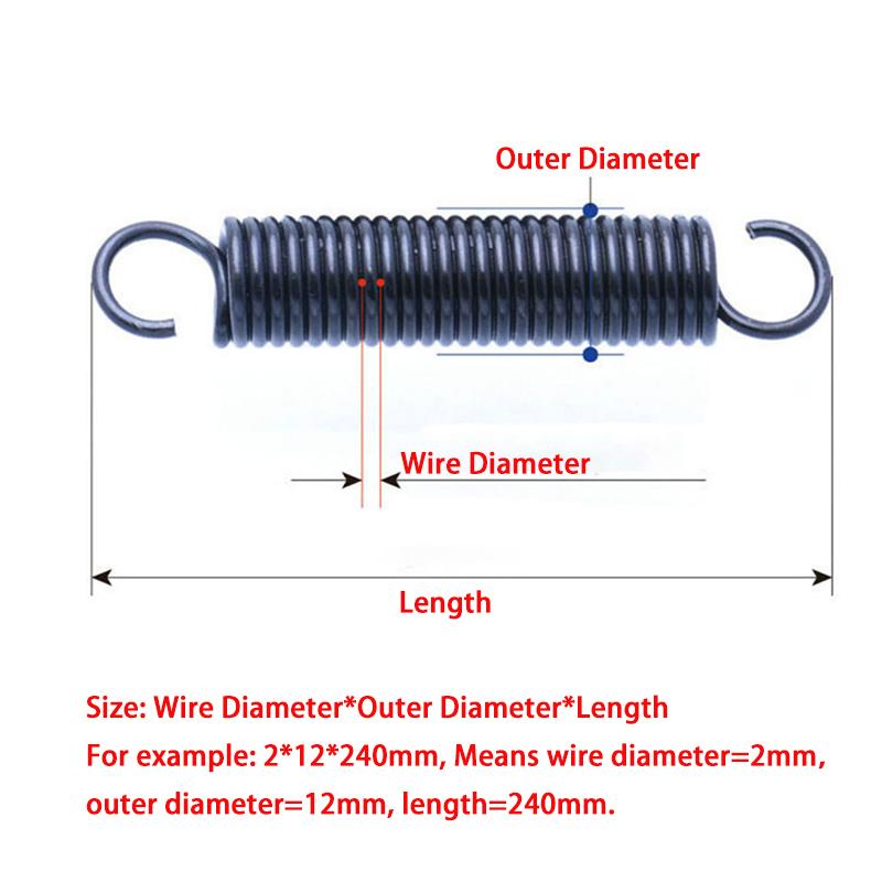 Coil Extension Spring Wire Diameter 2.0mm OD:10/12/14/16/18/20/22/24mm Length:210/220/240/250/260-300mm Open Hook Tension Spring