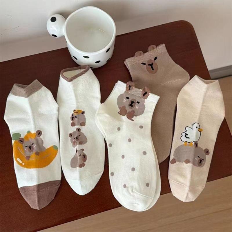 Забавные носки с капибарой, низкие, novelty, невидимки, хлопковые, носки на щиколотку, разноцветные, с узором, короткие носки для женщин, девушек, подарки