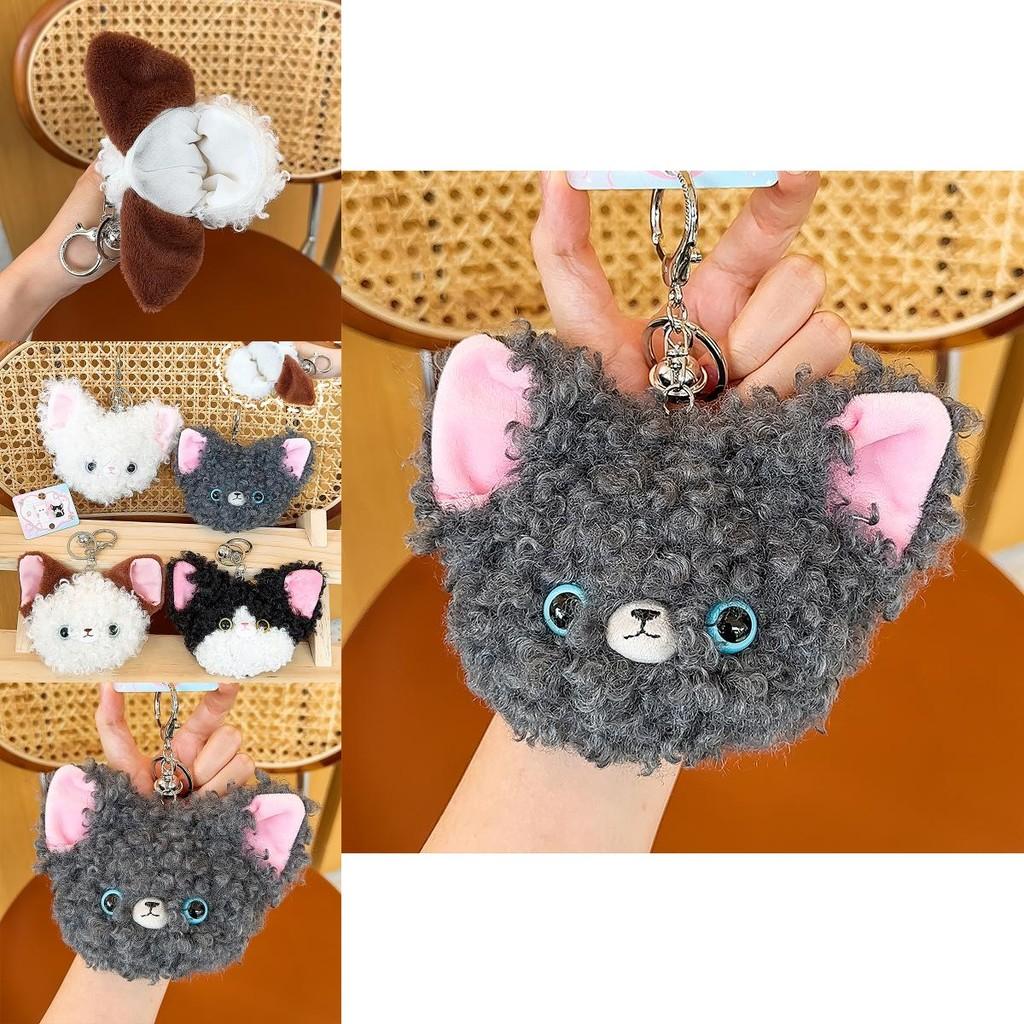 Cute Plush Devon Rex Cat Coin Pouch Keychain Ideal For Earphone And Key Holder