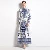 Fashion New Spring Autumn Brand Designer Runway Dresses for Women Elegant Vintage Printed Robe Long Maxi Party Dress