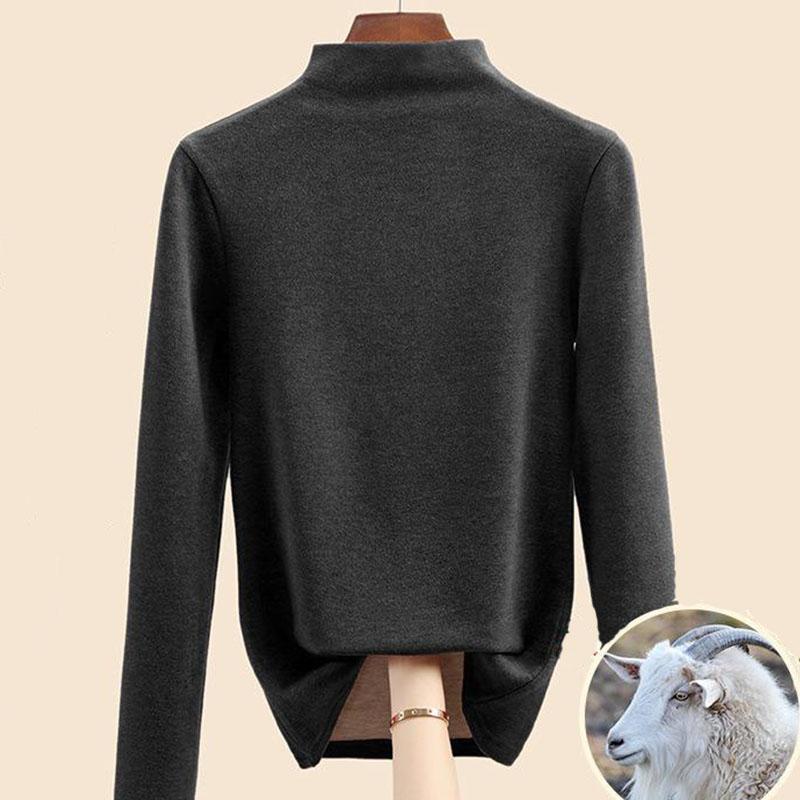 Осенне-зимняя женская нижняя рубашка, кашемировый дралон, шелковый шелковый топ с полувысоким воротником и внутренней подкладкой для волос, теплые топы