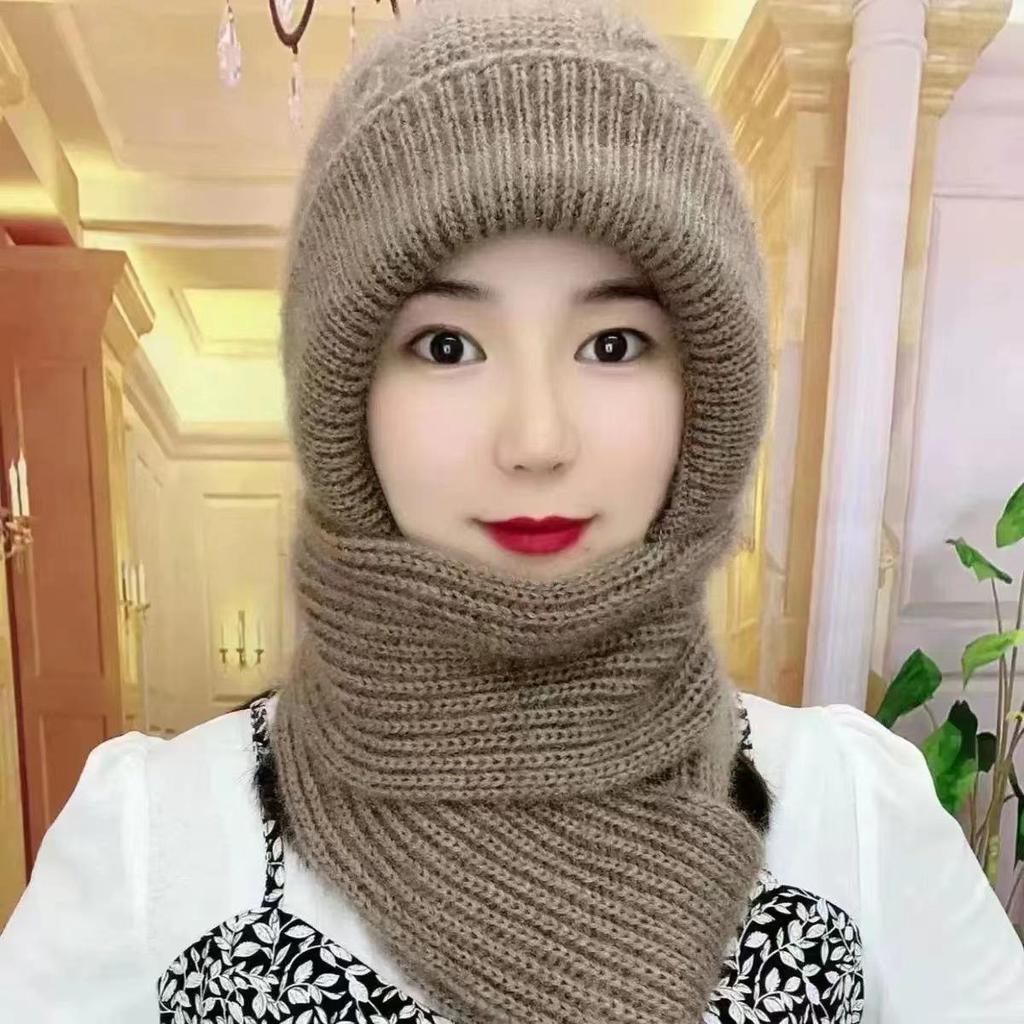 Plush Silver Fox Velvet Knit Hat and Scarf Set - Warm, Thick Winter Snow Cap