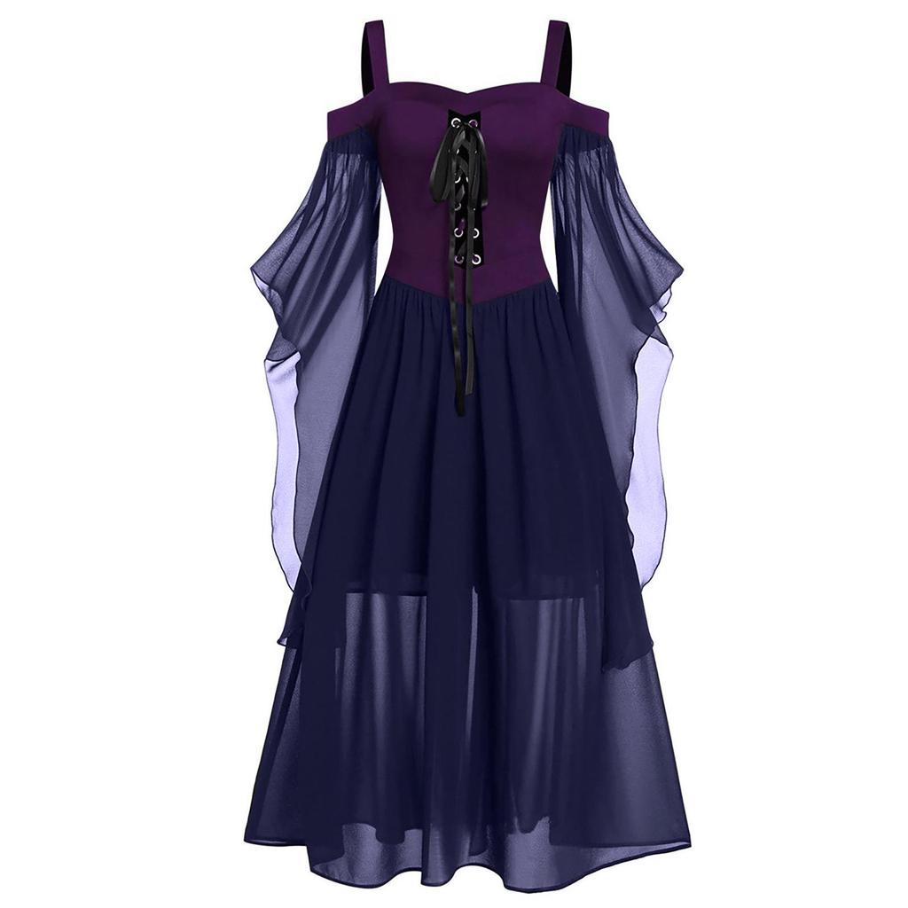 European & American Halloween Sleeveless Chiffon Color Block Dress