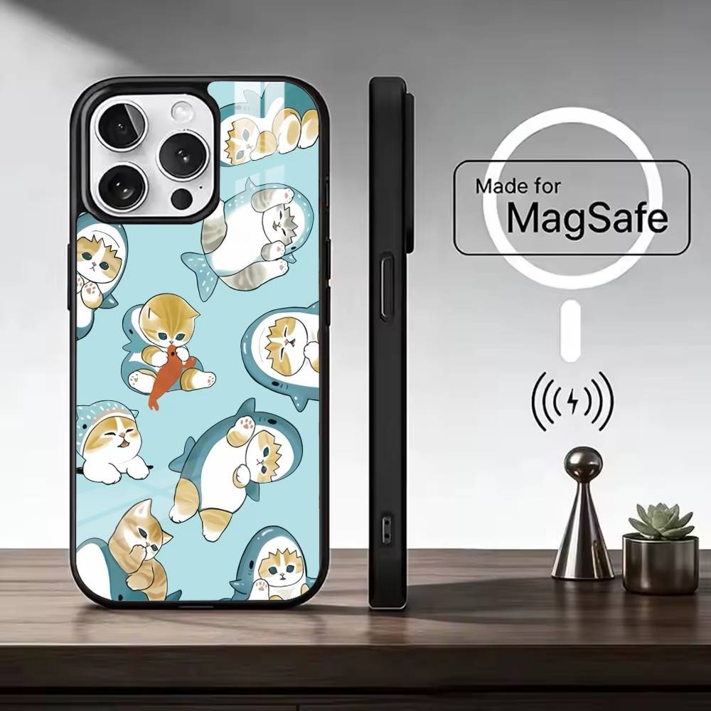M-Mofusand Cat Cute Cartoon Phone Case For iPhone17,16,15,14,13,12,11 Plus,Pro Max, New Magnetic Wireless Charging