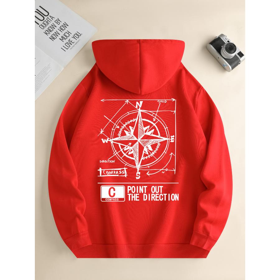 Men's New Fashion Hoodie, Casual Daily Drawstring Hooded Sweatshirt, Geometric Printing, Front Kangaroo Pocket, Men's Jacket