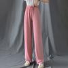Women Casual Pants Elastic Drawstring High Waist Wide Leg Long Trousers Solid Color