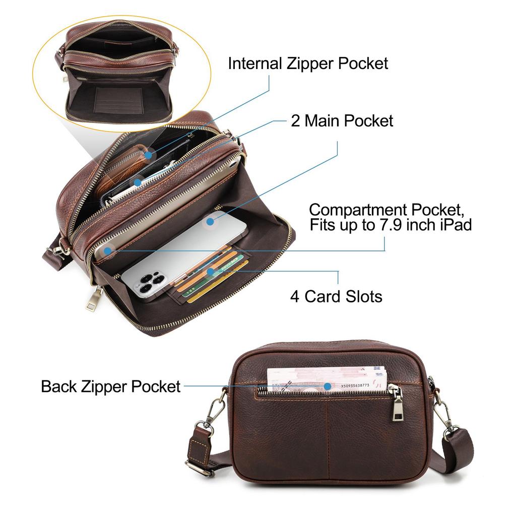 Genuine Leather Men Mini Shoulder Bags Casual Crossbody Bags Clutch Small Handbag Vintage Male Messenger Bag