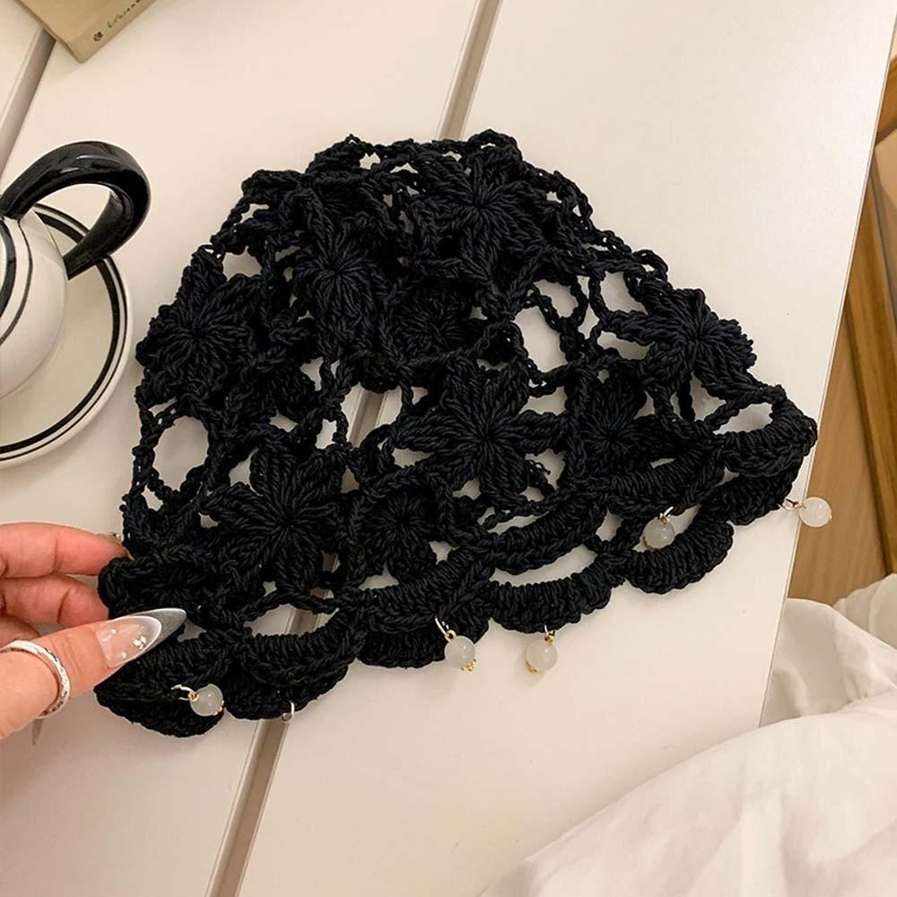 Handmade Crochet Flower Knitted Hat Bohemian Style Woven Cap Cute Hollowed Out Beanie Cap Women