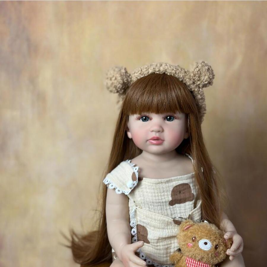 BZDOLL Реалистичная кукла-реборн для девочки, 55 см, 22 дюйма, тело из винила, длинные каштановые волосы, кукла-принцесса для малышей