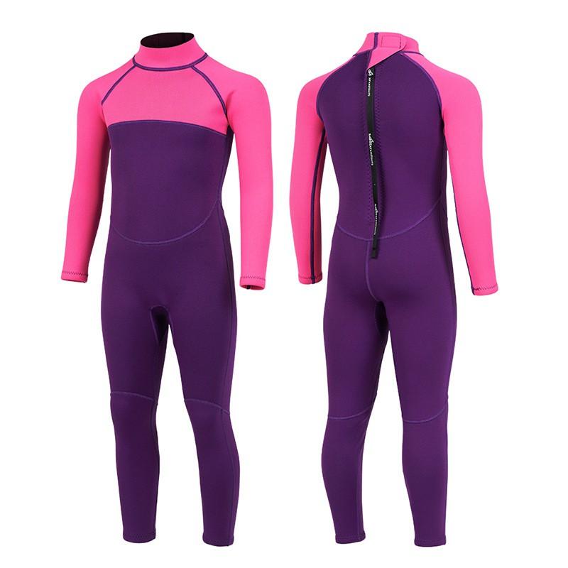 2mm Neoprene Kids Full Wetsuit Diving Swimming Surfing Warmth Protection Youth Size S To XXL Pink Purple