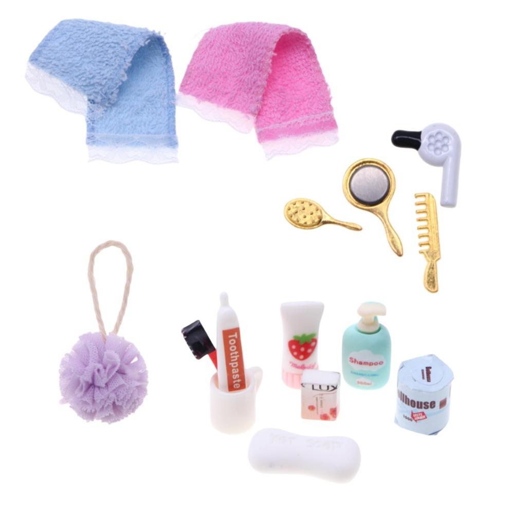 1/12 Dollhouse Makeup Kit Plastic Doll Dressing Tool Set Creative Doll Hair Dryer Comb Toy
