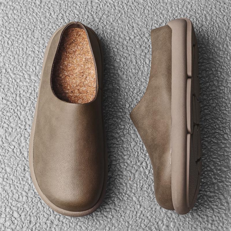 Fashion Suede Clogs Cork Footbed Clogs for Men Soft Leather Muller Shoes Slip-on Beach Slippers Stylish Male Half Drag Comfy Lazy Flats