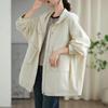 Woman Autumn Solid Color Hooded Drawstring Long Sleeves Coat Loose Casual Splicing Zipper Coat