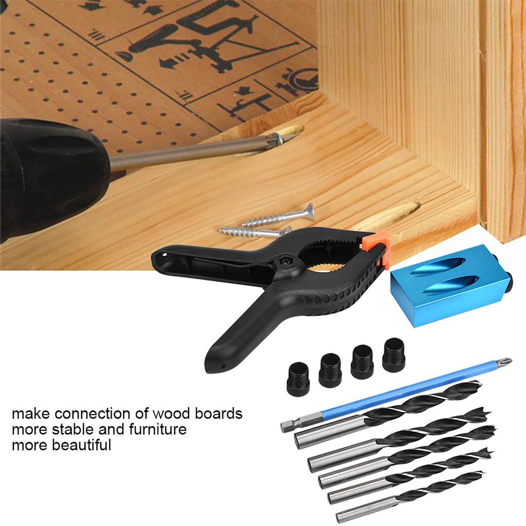 34pcs 15 degrees Pocket Hole Drilling Kit Woodworking Oblique Drill Guide Set Positioner Locator Tool