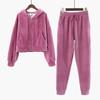 Korean Women Velvet Tracksuit 2 Piece Set Autumn Winter Thick Warm Casual Women's Suit Crop Hooded Zipper Sweatshirt