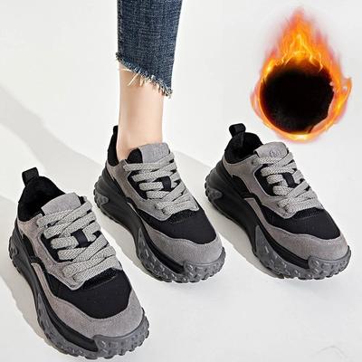 Осень-зима Новые плюшевые кожаные женские туфли на толстой подошве Кроссовки дышащие спортивные женские туфли на плоской подошве Zapatos De Mujer