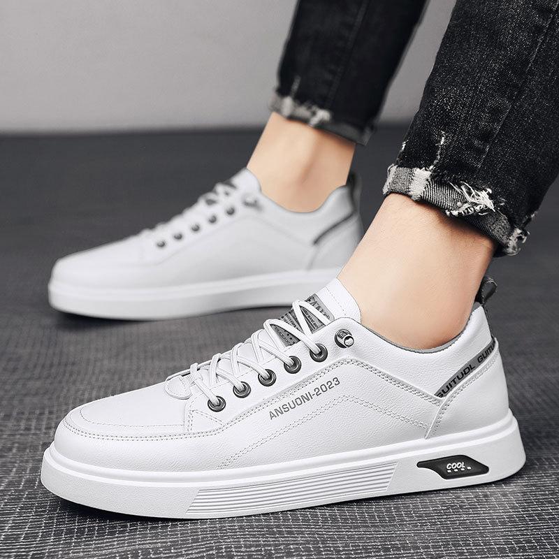 Мужская обувь весна новые дышащие нишевые туфли для доски универсальные маленькие белые туфли кожаная поверхность водонепроницаемые трендовые туфли с одной педалью мужские