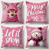 Merry Christmas Decoration Pillow Cover Red Pink Snowman Fawn Pattern Living Room Sofa Cushion Cover Room Home Decoration