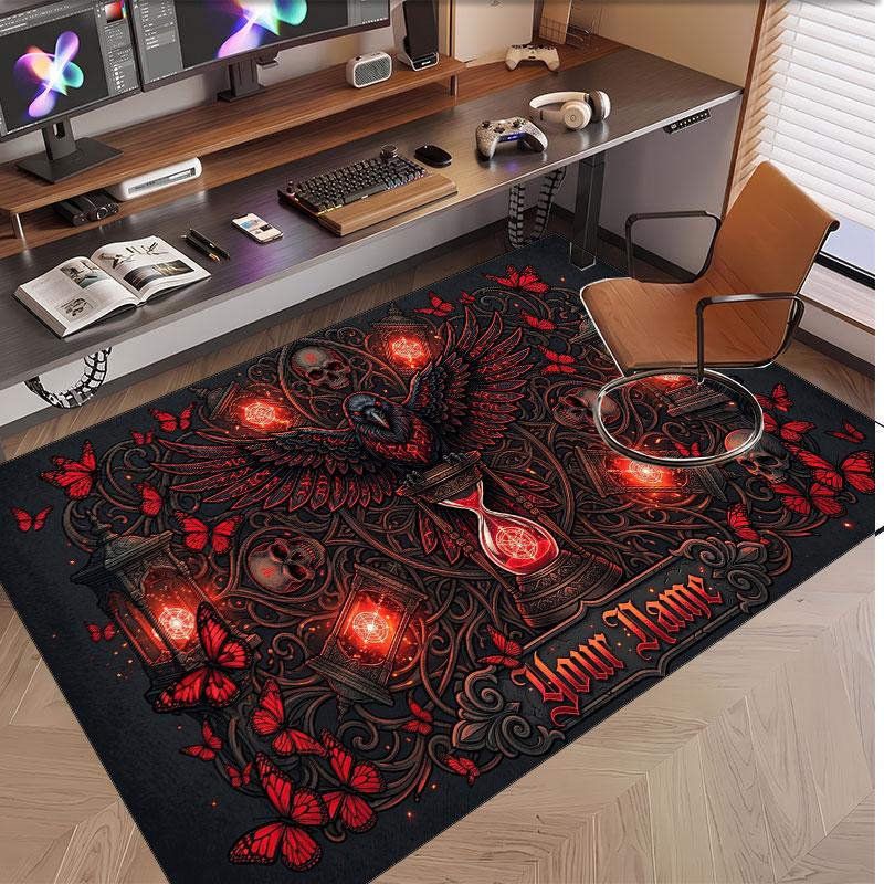 Skull Gothic Theme Soft Crystal Velvet Rug Custom Name & Text Print Non Slip Floor Rug for Bedroom Living Room