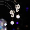 Ladies Light Luxury Design Elegant Butterfly Imitation Pearl Earrings Fashionable and Versatile Unique Design Feeling Earrings