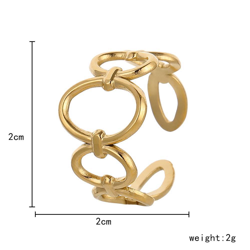 DIEYURO 316L Stainless Steel Fshion Multi-ellipse Stitching Fashion Hollow Women Open Gold Ring Adjustable Friends Party