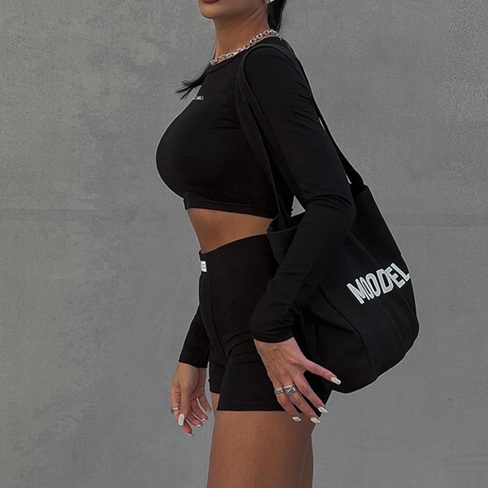 Женский спортивный костюм для йоги и тренажерного зала, укороченные топы с длинными рукавами, шорты, комплект одежды для отдыха, 2 шт.