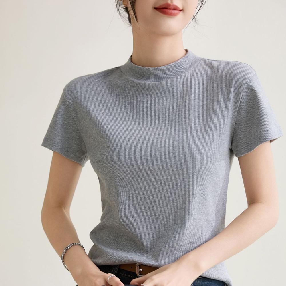 Прохладный темперамент, облегающая однотонная футболка с круглым вырезом на одно плечо и короткими рукавами для женщин, весна и лето 2024, новый высокоэластичный внутренний топ