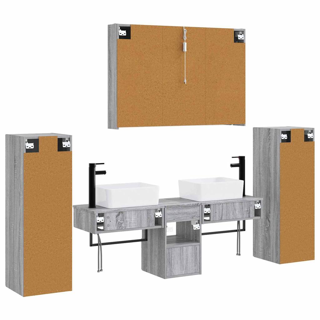 Bathroom Furniture Set 6 pcs Grey Sonoma Engineered Wood and Glass