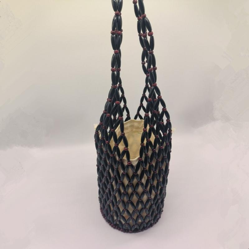 2025 New Design Summer Handmade Lady Wooden Bead Woven Tote Bag Hollow-out Shoulder Bag Travel Beach Underarm Bucket Bag Handbag