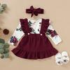 Toddler Baby Girls Long Sleeve Floral Romper Bodysuit+Suspender Skirts Outfits