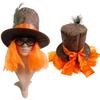 Halloween Peacock Feather Headdress Mask with Orange Wig and Magician Hat
