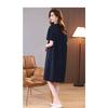 Women Summer Linen Cotton Dress V Neck Half Button Short Sleeve Midi Dress Loose Plus Size Elegant Mother Dress Casual Pocket Dresses
