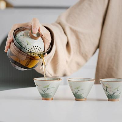 Дорожный чайный набор, расписанный вручную, быстрая чашка, личный бизнес, одна кастрюля, три чашки, переносной чайный набор для кунг-фу