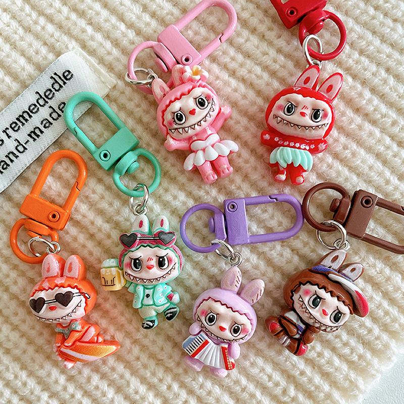 Cartoon Novelty Labubu Keychain Pendant Car Keychain For Women Girls Kawaii Exquisite Backpack Decoration Accessories Gifts