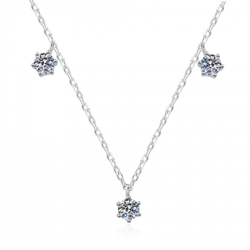 Moissanite Pendant Necklace Bow Chain Women Light Luxury Fashion Collarbone Jewelry