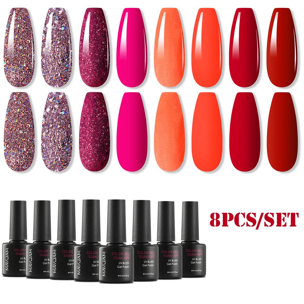 MAYJAM 8Pcs Nail Gel Polish Set 8ML Pure Color Nail Polish UV Gel 2022 Women Passion New Long Lasting Varnish Gel Nail Art DIY Nail Care