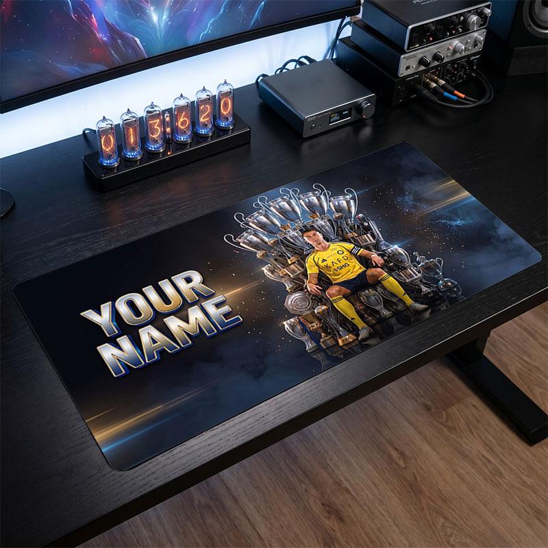 Cristiano Ronaldo Custom Large Mouse Pad, Personalized Name Text Print, Football Logo Non‑Slip Desk Mat Gaming Gift