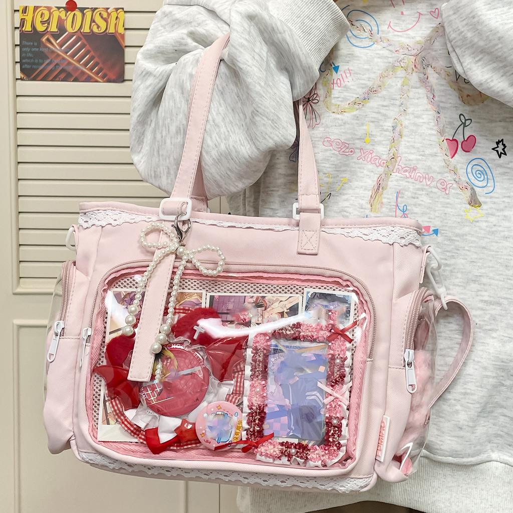 Милая японская сумка ита в стиле Y2K, прозрачная сумка-тоут через плечо, большая вместимость, повседневная сумка кроссбоди, сумки для DIY-дисплея