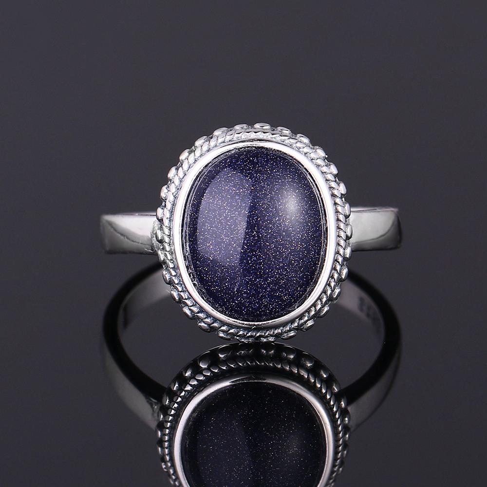 Серебряное кольцо S925 для женщин Овальное Круглое Каплевидное Натуральный Синий Песчаник Кольцо Подарок В форме Солнца Ретро Роскошное Тонкое Ювелирное изделие