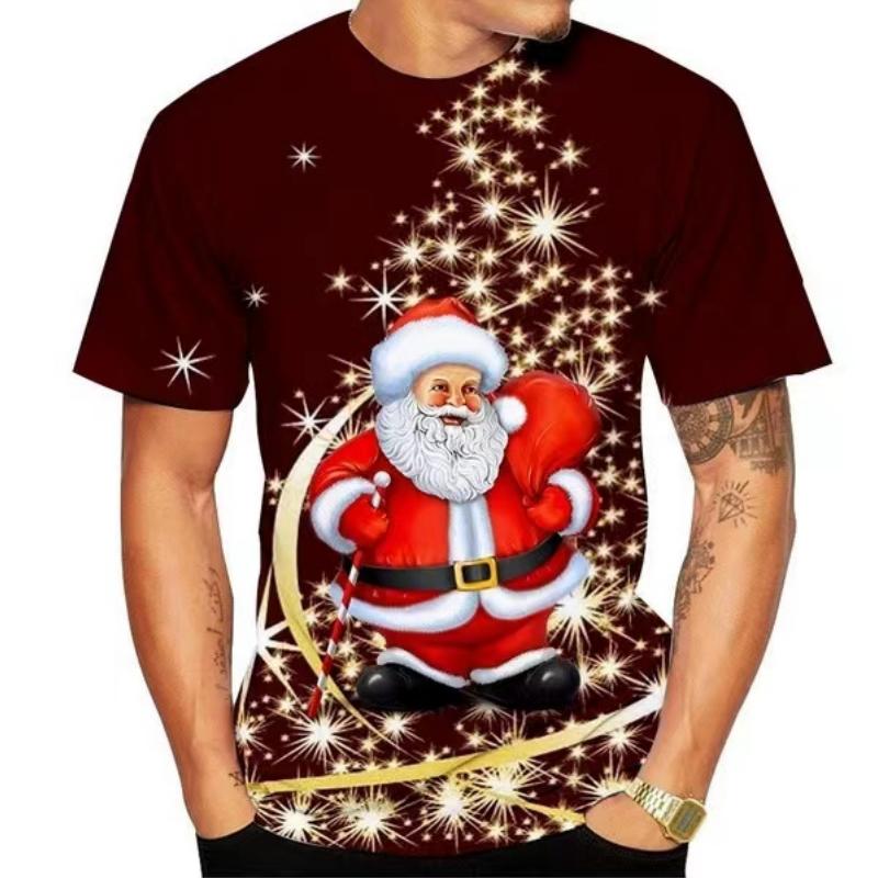 Christmas Elk 3D Print T Shirt For Men X'mas Harajuku Streetwear Fashion O-neck Short Sleeve Tops New Year Gift Oversized T-shirts