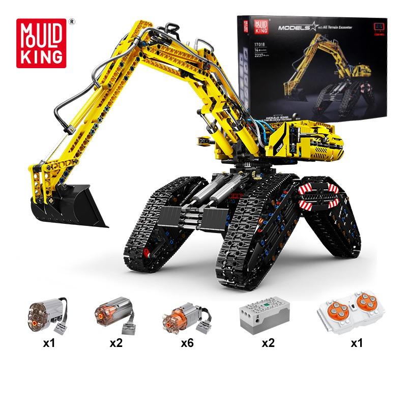 MOLD KING 17018, технические наборы для сборки автомобилей, вездеходный экскаватор, грузовик-гусеничный грузовик, кирпичи, игрушки, радиоуправляемая инженерная машина для мальчиков