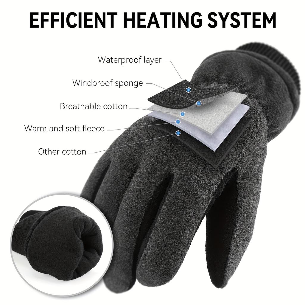Winter Gloves -30°F Cold Proof Deerskin Suede Leather Insulated Water-resistant Windproof Thermal Glove For Driving Hiking Snow Work