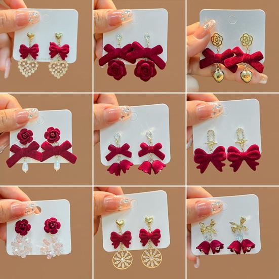 1 пара женских серег, универсальные, не выцветающие украшения для ушей, праздничное прикосновение, красный бант, висячий цветок