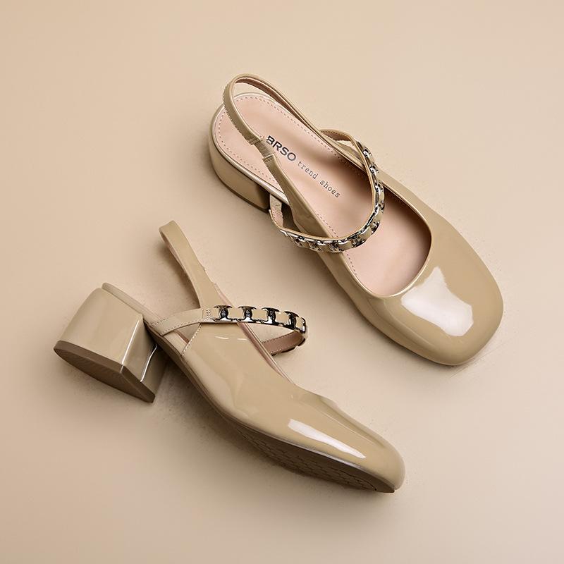 Женские летние туфли Мэри Джейн 2025 Новая мода Толстый каблук Задний ремешок Босоножки на высоком каблуке Женские туфли-лодочки для вечеринки