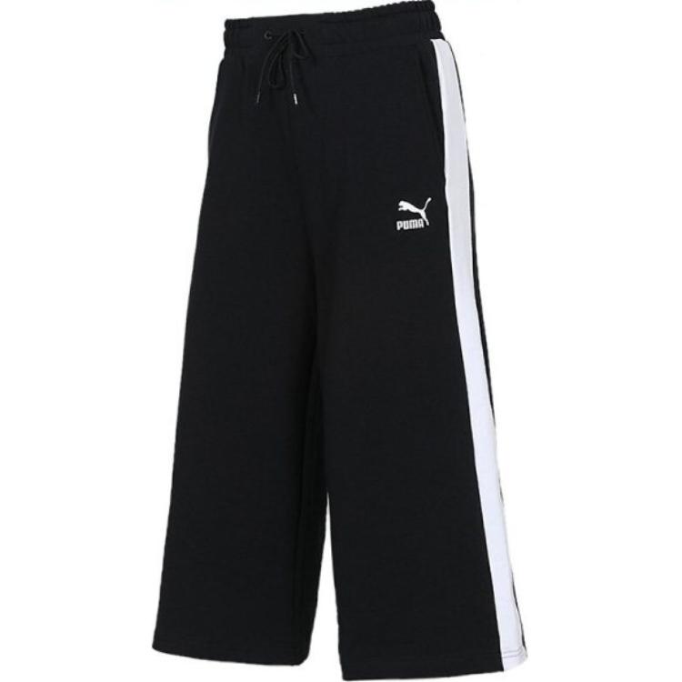 Puma Breathable Loose Wide-Leg Cropped Pants Retro Sports Long Pants Women Pants Black 579210-01