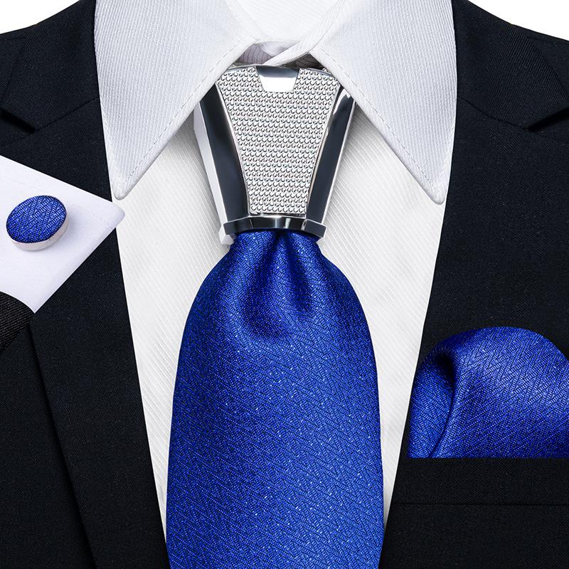 Formal White Necktie Set for Men Silver Ring Striped Silk Woven Ties Hanky Cufflinks for Wedding