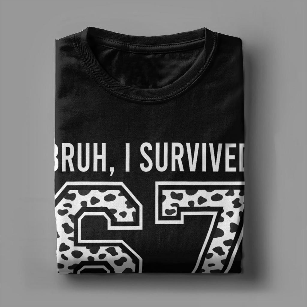 Mens TShirt Bruh I Survived 67 33 Days of School 100th Day of School Cotton Tees Short Sleeve T Shirts O Collar Clothes